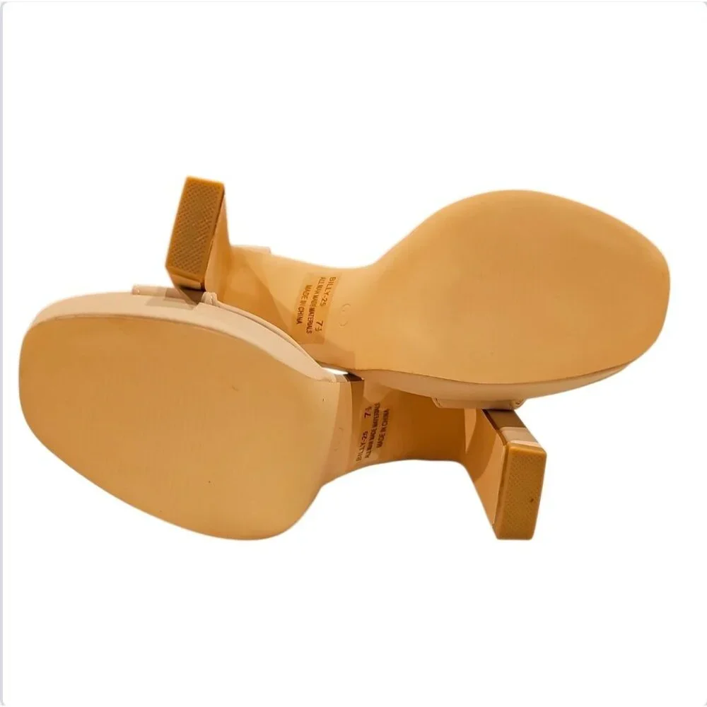 Nude Chunky Heel Platform Sandals With Ankle Strap  Womens Nubuck Material - Picture 4 of 6